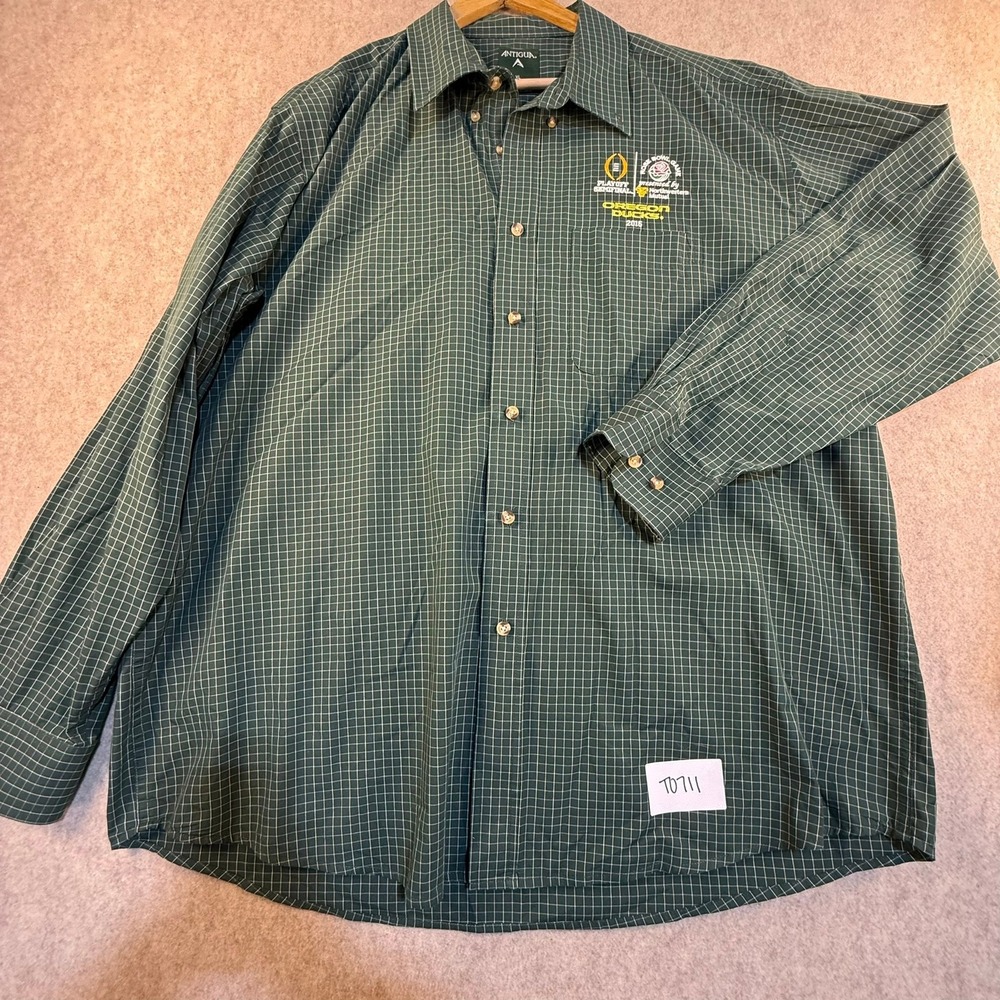Antigua Oregon Ducks 2015 Rose Bowl Playoff Semifinal Green Grid Shirt Mens XL
